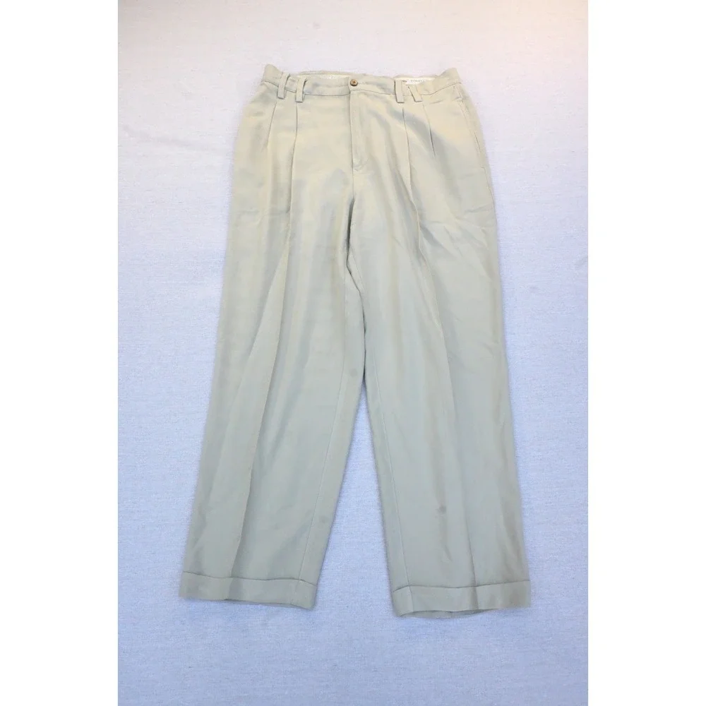 Tommy Bahama Vintage Mens 35 100% Silk Pleated Cuffed Trouser Cream Flowing